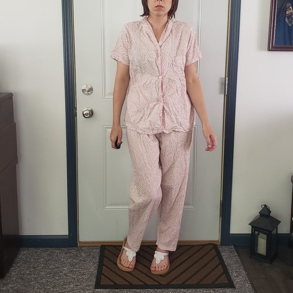 60s/70s Red, White, and Pink Ditsy Floral‎ Pajama Set